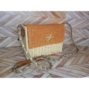 Women Sun 'N Sand Starfish Straw Boxy Cross Body Shoulder Bag Purse CE6403B